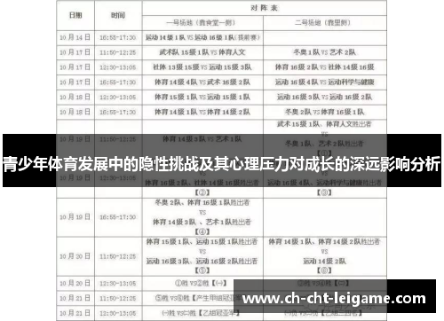 青少年体育发展中的隐性挑战及其心理压力对成长的深远影响分析 青少年体育发展中的隐性挑战及其心理压力对成长的深远影响分析